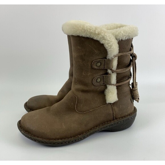 UGG Akadia Boot Brown Leather Sheepskin Shearling Lined Pull On 1007760 Womens 7 - Picture 2 of 14